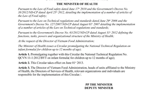 Circular No. 20/2012/TT-BYT promulgating the national technical regulation