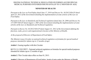 Circular No.21/2012/TT-BYT formulas for special medical purposes intended for infants