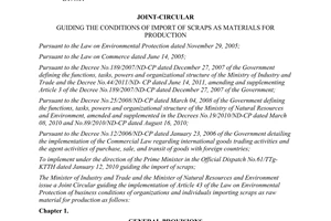Joint circular No. 34/2012/TTLT-BCT-BTNMT guiding the conditions of import