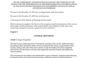 Decree No. 99/2012/ND-CP on assignment, decentralization of the implementation