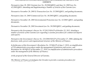 Circular o. 196/2012/TT-BTC regulating electronic customs procedures for the com