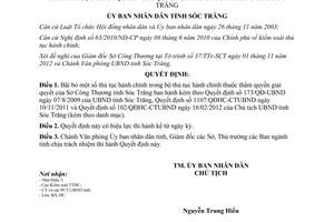 Quyết định 207/QĐ-UBND bãi bỏ thủ tục hành chính của Sở Công Thương tỉnh Sóc Trăng