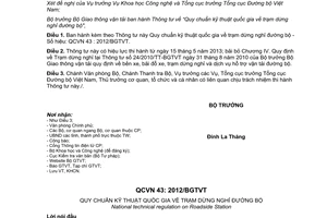Thông tư 48/2012/TT-BGTVT Quy chuẩn kỹ thuật quốc gia Trạm dừng nghỉ đường bộ