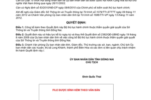 Quyết định 3359/QĐ-UBND năm 2012 công bố thủ tục hành chính Sở TTTT Đồng Nai