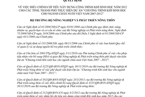 Quyết định 2909/QĐ-BNN-CN năm 2012 điều chỉnh chỉ tiêu xây dựng công trình Khí