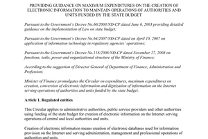 Circular 194/2012/TT-BTC expenditures creation electronic information operations authorities