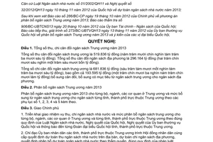Nghị quyết 33/2012/QH13 phân bổ ngân sách Trung ương năm 2013