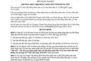Quyết định 262/QĐ-TTHĐND năm 2012 rà soát văn bản quy phạm pháp luật Hưng Yên
