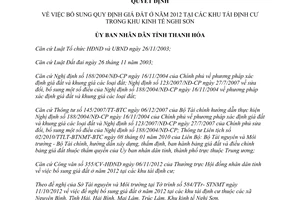 Quyết định 3834/2012/QĐ-UBND bổ sung quy định giá đất ở năm 2012