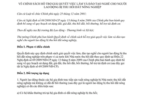 Quyết định 52/2012/QĐ-TTg chính sách hỗ trợ giải quyết việc làm đào tạo nghề