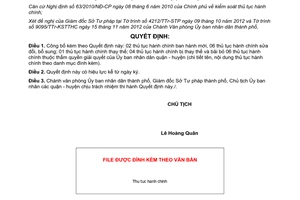 Quyết định 5914/QĐ-UBND năm 2012 công bố thủ tục hành chính thuộc thẩm quyền