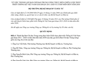 Quyết định 1548/QĐ-BKHĐT thành lập Ban Chỉ đạo Trung ương thực hiện Chiến lược