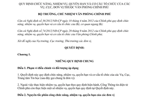 Quyết định 1368/QĐ-VPCP năm 2012 quy định chức năng nhiệm vụ quyền hạn cơ cấu