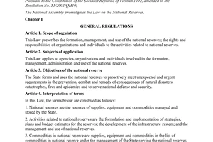 Law No. 22/2012/QH13 on the national reserve