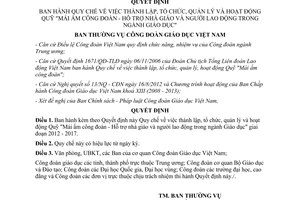 Quyết định 526/QĐ-CDN năm 2012 Quỹ Mái ấm công đoàn Hỗ trợ nhà giáo người lao động ngành Giáo dục