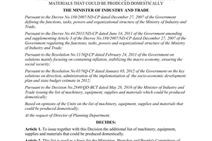 Decision No. 7037/QD-BCT on supplement of list of machinery equipment supplies
