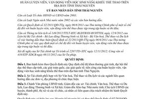 Quyết định 42/2012/QĐ-UBND Quy định chế độ khen thưởng đại hội thể dục thể thao