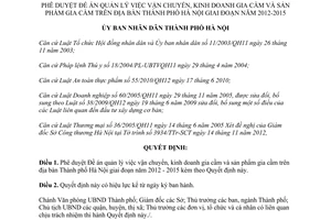 Quyết định 5421/QĐ-UBND 2012 quản lý vận chuyển kinh doanh gia cầm Hà Nội 2012-2015