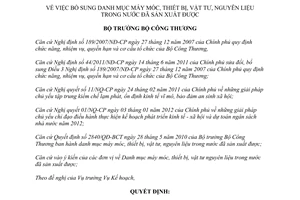 Quyết định 7037/QĐ-BCT năm 2012 bổ sung Danh mục máy móc thiết bị vật tư