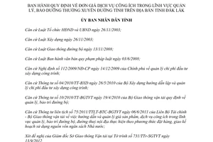 Quyết định 42/2012/QĐ-UBND đơn giá dịch vụ công ích