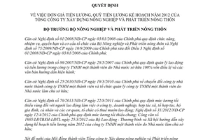 Quyết định 2939/QĐ-BNN-ĐMDN năm 2012 đơn giá tiền lương quỹ tiền lương kế hoạch