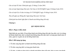 Nghị định 101/2012/NĐ-CP thanh toán không dùng tiền mặt