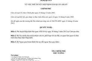 Nghị quyết 78/NQ-CP năm 2012 phê duyệt Hiệp định Hải quan ASEAN