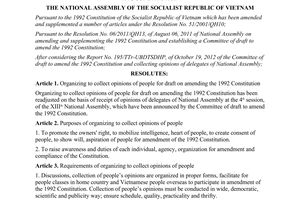 Resolution No. 38/2012/QH13 organizing to collect opinions of people for draft