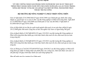 Quyết định 2970/QĐ-BNN-CN chứng nhận sản phẩm chăn nuôi sản xuất đúng quy trình