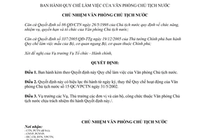 Quyết định 289/QĐ-VPCTN 2012 Quy chế làm việc của Văn phòng Chủ tịch nước