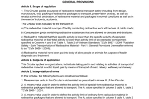 Circular No. 23/2012/TT-BKHCN guiding on radioactive material transport safety