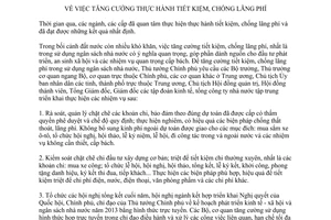 Chỉ thị 30/CT-TTg năm 2012 tăng cường thực hành tiết kiệm chống lãng phí