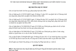 Quyết định 3709/QĐ-BTP năm 2012 Kế hoạch Tổng kết thi hành Luật hôn nhân