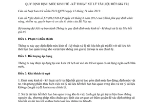 Thông tư 10/2012/TT-BNV định mức kinh tế kỹ thuật xử lý tài liệu hết giá trị