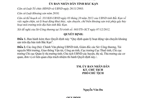 Quyết định số 2117/QĐ-UBND năm 2012 quản lý vận chuyển khoáng sản Bắc Kạn