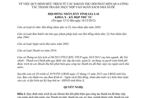 Nghị quyết 56/2012/NQ-HĐND mức trích từ các khoản thu hồi qua thanh tra thực nộp Gia Lai