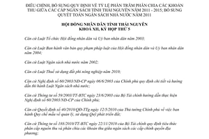 Nghị quyết 19/2013/NQ-HĐND điều chỉnh tỷ lệ phần trăm phân chia khoản thu các cấp ngân sách Thái Nguyên