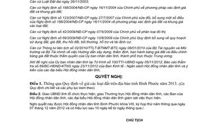 Nghị quyết 27/2012/NQ-HĐND Giá đất Bình Phước năm 2013