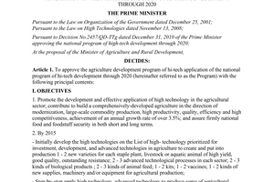 Decision No. 1895/QD-TTg approving the agriculture development program of hi-tec