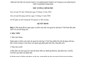 Quyết định 1896/QĐ-TTg năm 2012 phê duyệt Đề án ngăn ngừa kiểm soát sinh vật