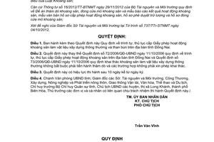 Quyết định 74/2012/QĐ-UBND thủ tục cấp Giấy phép hoạt động khoáng sản Đồng Nai