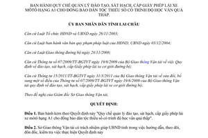 Quyết định 42/2012/QĐ-UBND Quy chế quản lý đào tạo sát hạch cấp giấy phép lái xe