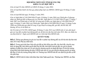 Nghị quyết 24/2012/NQ-HĐND phương án giá đất và phân loại đường phố các đô thị