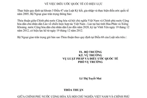 Thông báo hiệu lực của Thỏa thuận về chiến lược hợp tác Việt Nam - Lào