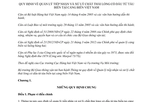 Thông tư 50/2012/TT-BGTVT quản lý tiếp nhận và xử lý chất thải lỏng