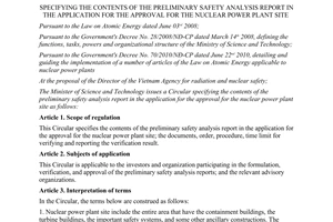 Circular No. 29/2012/TT-BKHCN specifying the contents of the preliminary safety