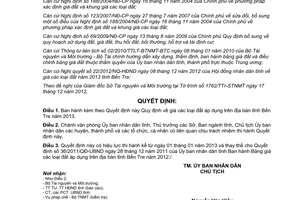 Quyết định 35/2012/QĐ-UBND giá đất áp dụng trên địa bàn tỉnh Bến Tre năm 2013