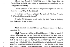 Thông tư 20/2012/TT-BTNMT Định mức kinh tế kỹ thuật đo đạc và bản đồ