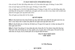 Quyết định 56/2012/QĐ-UBND định mức chi ngân sách cho các đơn vị trực thuộc tỉnh Bình Thuận