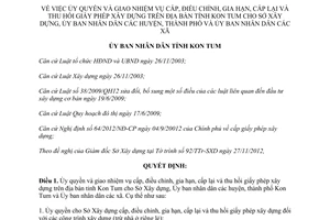 Quyết định 54/2012/QĐ-UBND ủy quyền giao nhiệm vụ cấp điều chỉnh gia hạn cấp lại